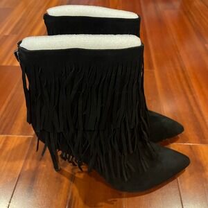 Steve Madden Fringe Boots Western Black Suede Fringe High Heel Shoes New 9M